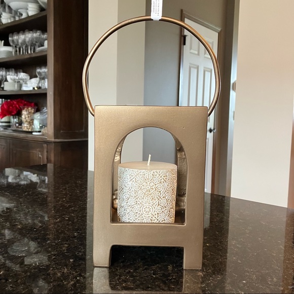 New Pottery Barn Danika Handcrafted Brass Lantern, Muted Gold Candle Holder, NWT - Picture 14 of 16